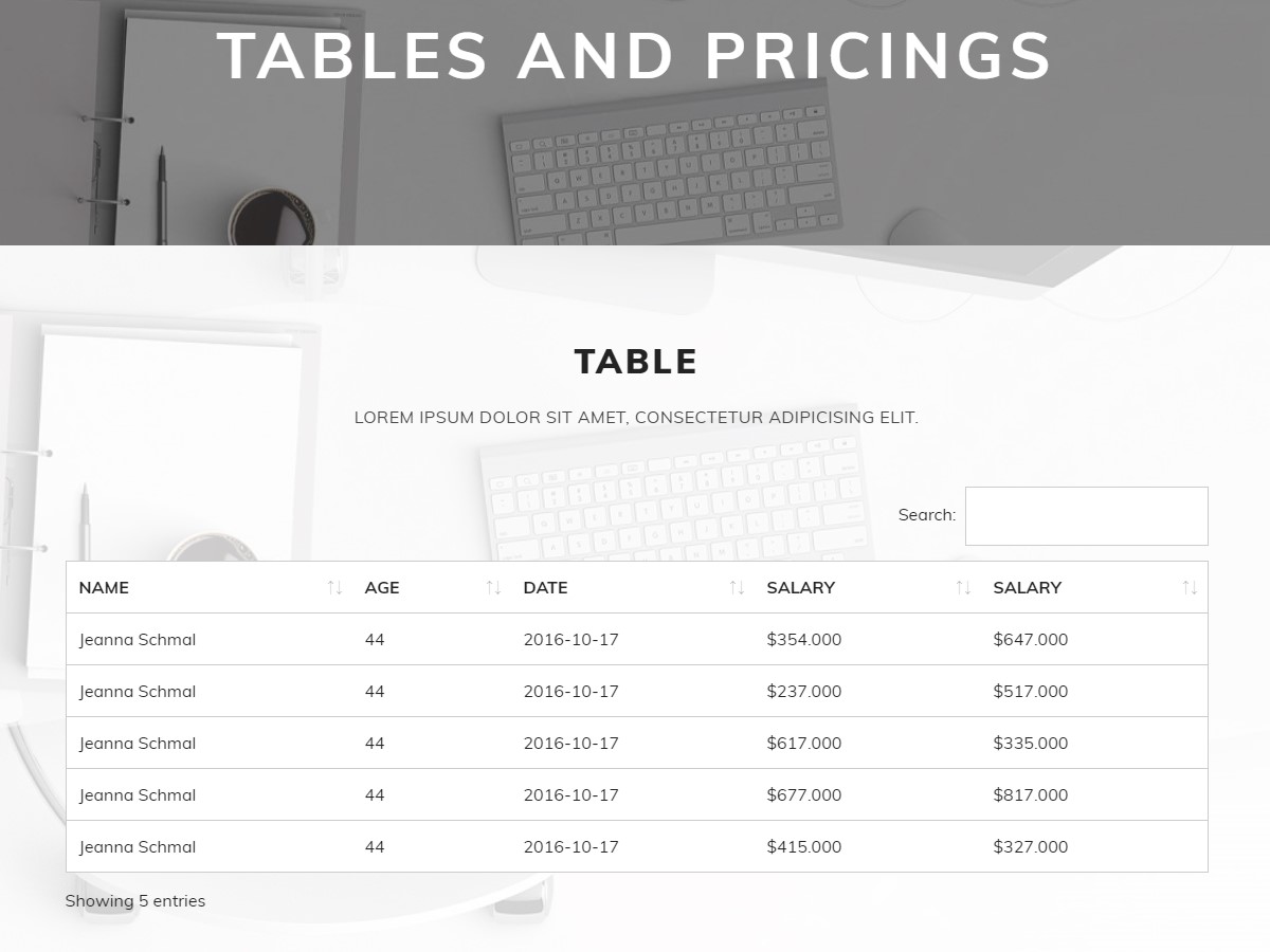 Tables&Pricings template